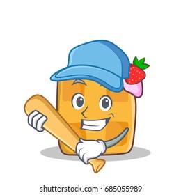 Playing baseball waffle character cartoon design