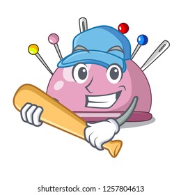 Playing baseball wicker basket on a pincushion cartoon
