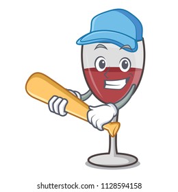 Playing baseball wine character cartoon style