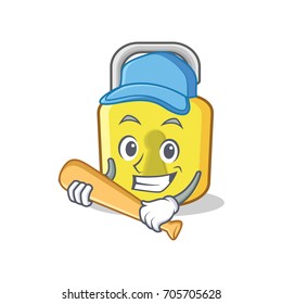 Playing baseball yellow lock character mascot