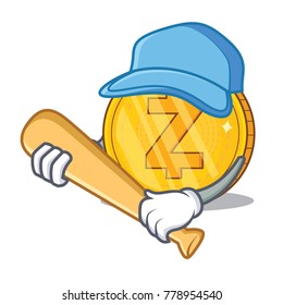 Playing baseball Zcash coin character cartoon