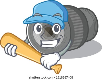 Playing baseball zoom lens mascot isolated with character