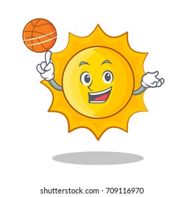 Playing basketball cute sun character cartoon