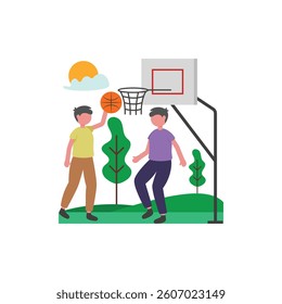 Playing Basketball Flat Vector Illustration