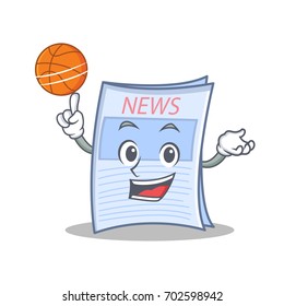 Playing basketball newspaper character cartoon style