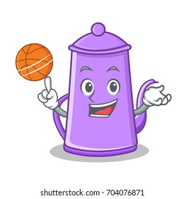 Playing basketball purple teapot character cartoon