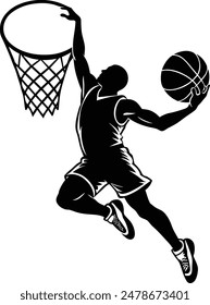 Playing basketball silhouette isolated on white background. Basketball sign vector illustration design