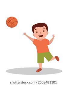 Playing basketball vector illustration. Kid playing basketball vector design.