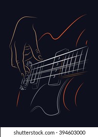 Playing Bass illustration. Picking bass strings with right hand fingers.