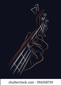 Playing Bass illustration. Pressing string with left hand finger.