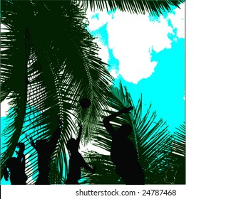 Playing beach volley under the palms
