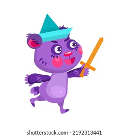 Playing bear . Character design. Can be used for branding, graphic design, product for children, stickers for social network. Isolated vector  illustration on white background.