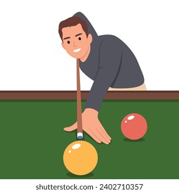 Playing billiard. Close up shot of a man playing billiard. Flat vector illustration isolated on white background