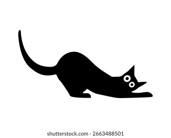 Jogando preto gato mão desenhado rabiscar em fundo isolado. Ilustração vetorial
