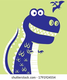 Playing Blue Dino Design Vector Illustration.