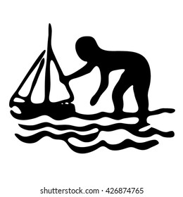 Playing with boat toy model icon.