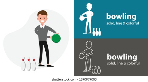 playing bowling isolated vector flat icon. silhouette line solid design element