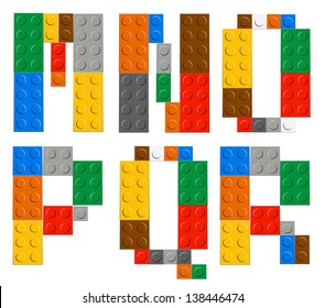 Playing brick toy alphabet letters (M,N,O,P,Q,R)