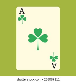 Playing card ACE with a green Shamrock Patrick day