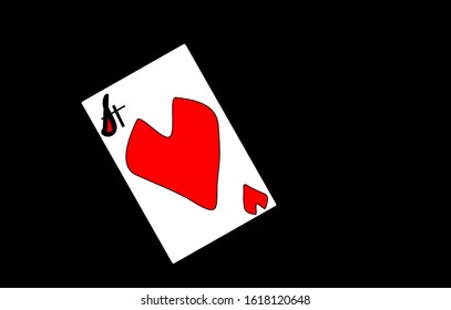 playing card ace of hearts on black background, big heart