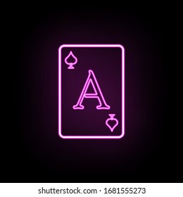 Playing card ace neon icon. Simple thin line, outline vector of casino icons for ui and ux, website or mobile application