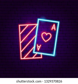 Playing Card Ace Neon Sign. Vector Illustration of Game Promotion.