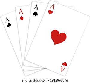 Playing card ace set, hearts, diamonds, spades, cluboo marks