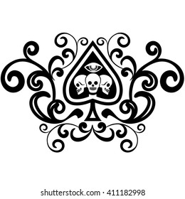 playing card ace of spades with skull