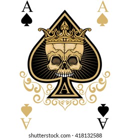 playing card, ace of spades,Gothic coat of arms with skull .vintage design t-shirts