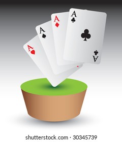 playing card aces on green patch