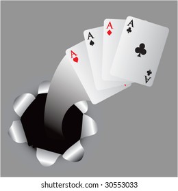 playing card aces out of a hole