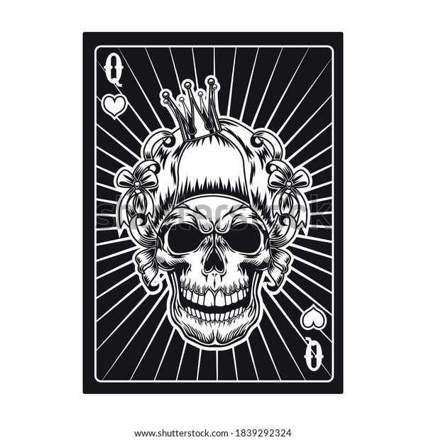 Playing Card Aggressive Skull Queen Hearts Stock Vector (Royalty Free ...