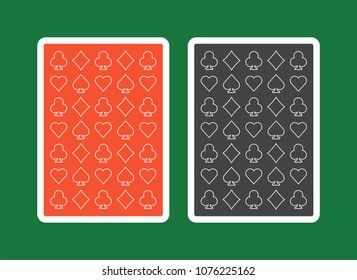 Playing Card Back, Red And Black  Isolated On Green Background