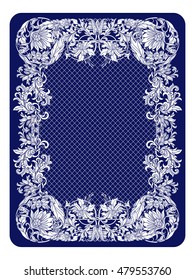 Playing card back side with vintage pattern. Vector illustration. 