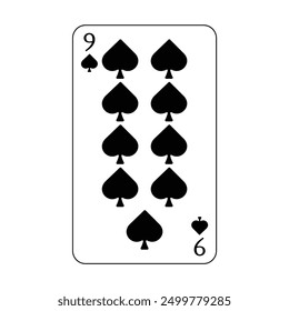 The playing card is black spades number nine.