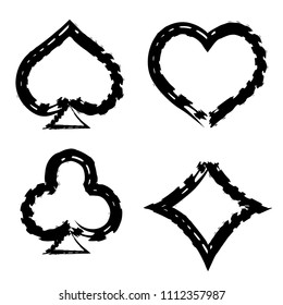 Playing card brush symbols. Playing card grunge style. Playing card ink icons.