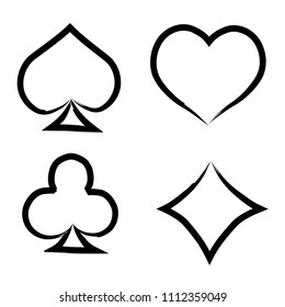 Playing card brush symbols. Playing card grunge style. Playing card ink icons.