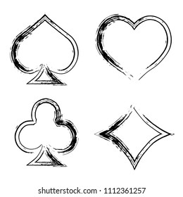 Playing card brush symbols. Playing card grunge style. Playing card ink icons.