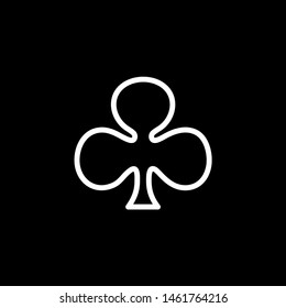 Playing Card Club Line Icon On Black Background. Black Flat Style Vector Illustration.