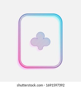 Playing card with clubs. Colored logo with diagonal lines and blue-red gradient. Neon graphic, light effect