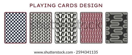 Playing card deck cover design set, back side reverse of game cards with geometry and abstract lines patterns