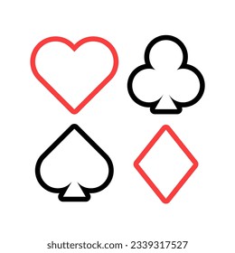 Playing card deck, hearts, clubs, diamonds and spades. Vector illustration stock image. Isolated white background. Poker game cards red and black symbols