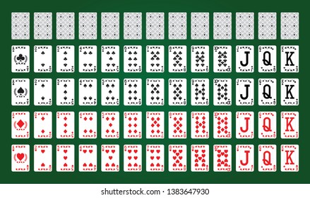 Playing card deck on green background