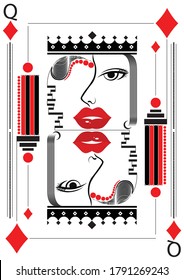 Playing card design vector - queen