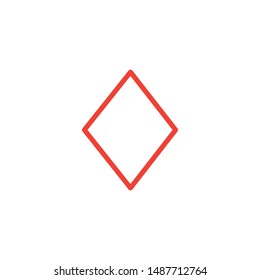 Playing Card Diamond Line Red Icon On White Background. Red Flat Style Vector Illustration.
