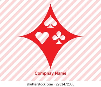 Playing card diamond logo design, white and red playing card diamond, spade, club and heart logo designs