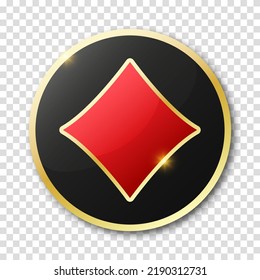 Playing card diamonds suit symbol sign icon. Vector illustration. Icon sign or chip on transparent isolated background.