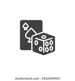 Icono de la tarjeta de juego y del Vector de los dados. signo plano lleno para el concepto móvil y el Diseño web. Icono de glifo de Casino Dice y Playing Card. Símbolo, ilustración del logotipo. Vector gráfico