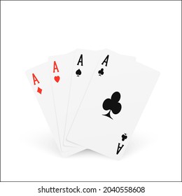 Playing card four of a kind or quads. Ace design cazino game element. Poker or blackjack realistic cards. Vector illustration