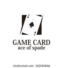 Playing card Game Logo Design Template. Ace of spades Logo Grunge Hipster Retro